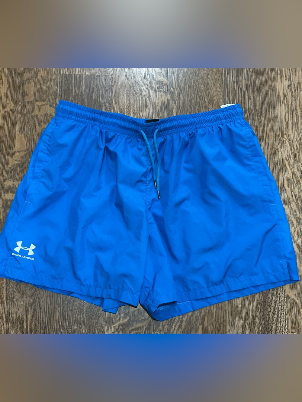 Men’s under Armour, extra large, athletic shorts, blue, elastic, and drawstring